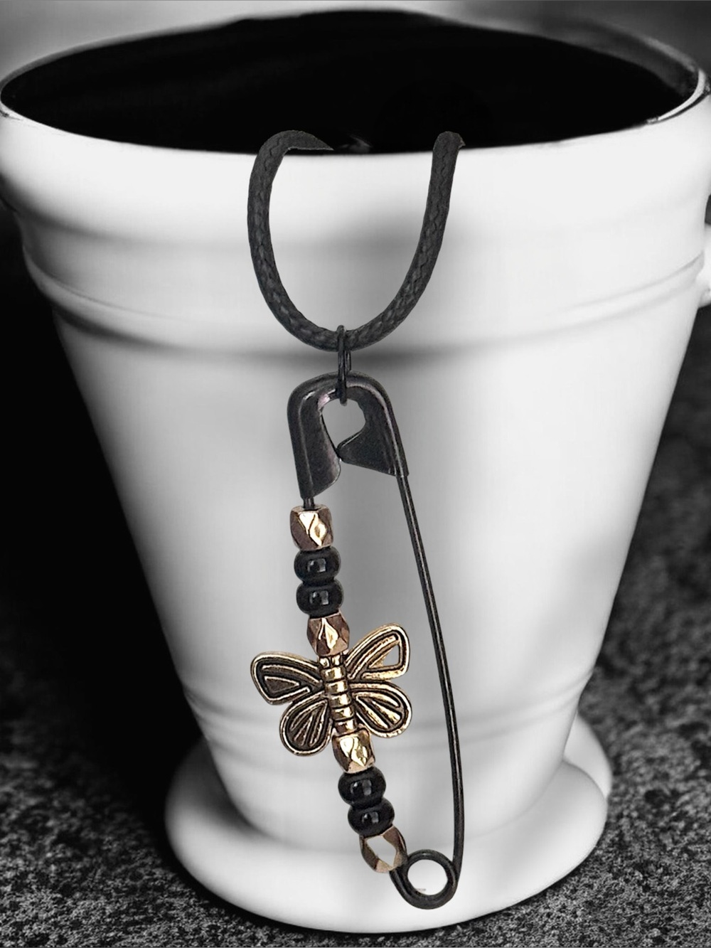 5 For $25💫Black Safety Pin With Golden Butterfly Punk Pendant